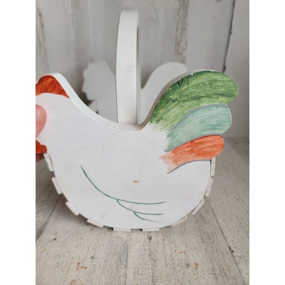 Wooden chicken basket farmhouse unique home decor spring - Picture 7 of 9